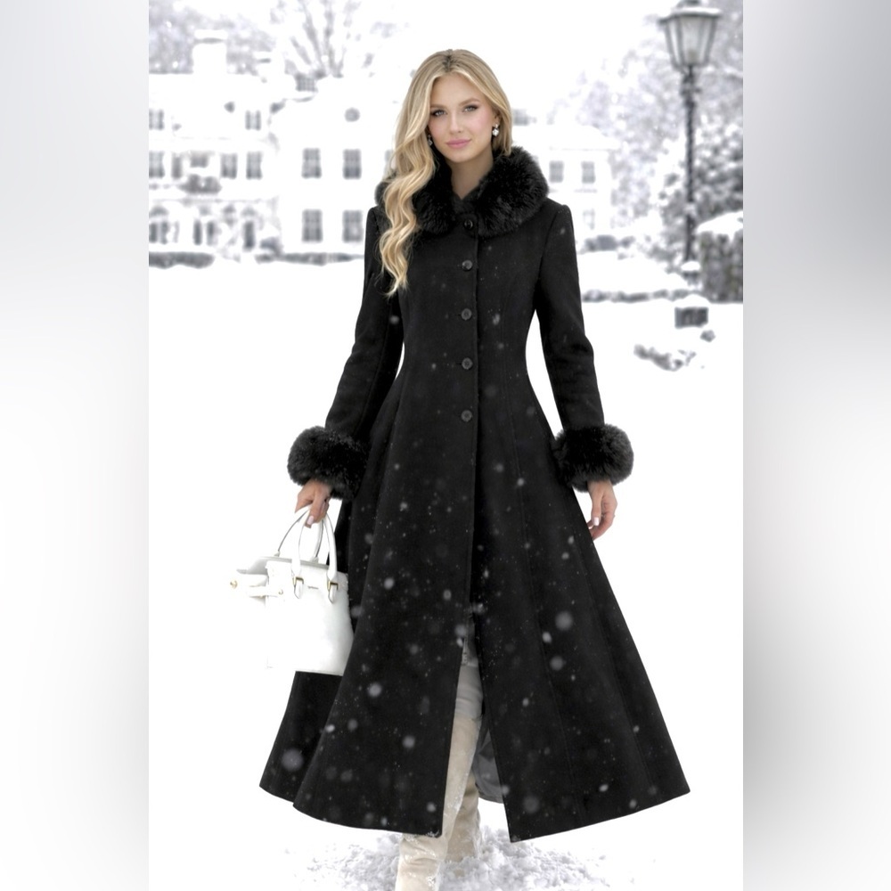 Marvin Richard’s Button Up Fur Cuff Wool Vintage Silk Lined Long Coat Jacket